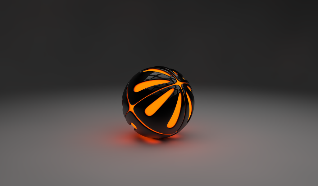 Оранжевый шар на сером фоне, 3-Д графика