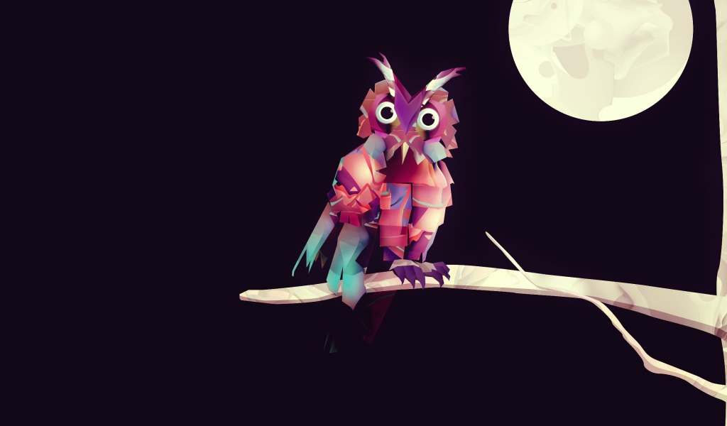 Сова на ветке, 3-Д графика