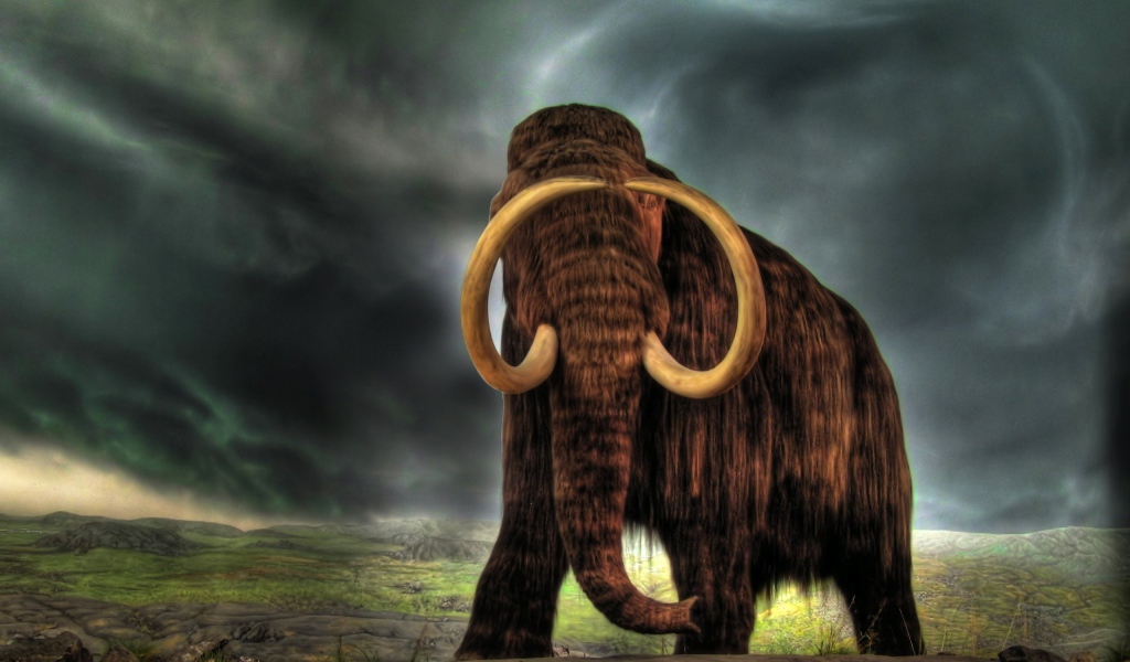 Косматый мамонт на фоне неба