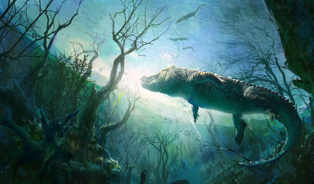 Крокодил в воде реки