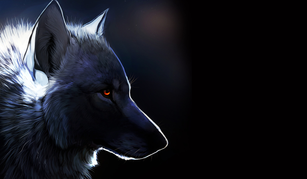 	   Wolf with glowing eyes