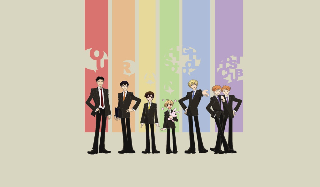 Парни аниме на фоне радуги