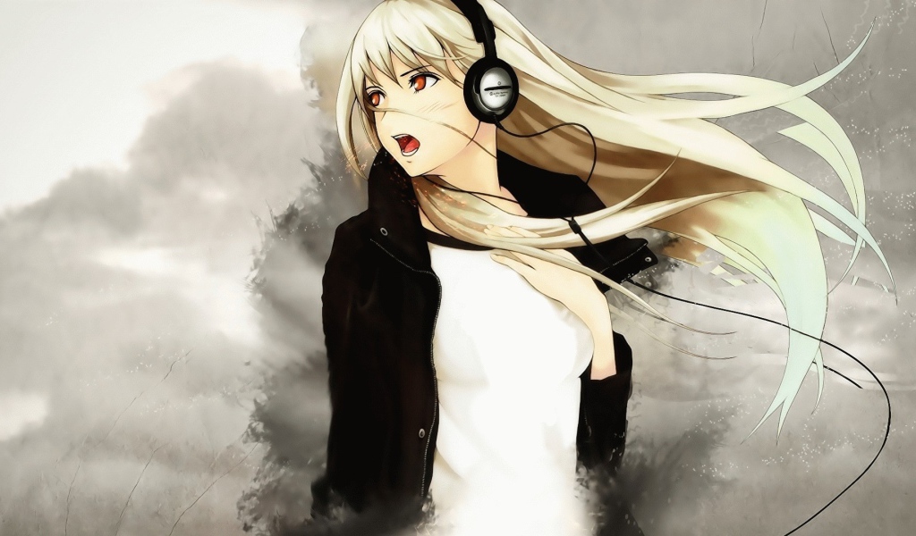 Аниме блондинка в наушниках