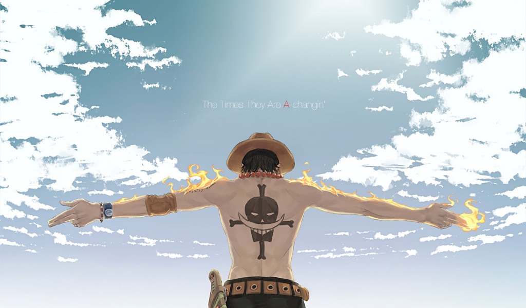 Персонаж аниме с тату пирата на спине