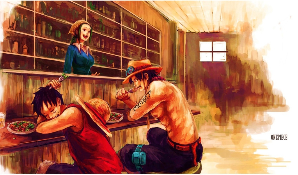 Герои аниме Большой куш в баре