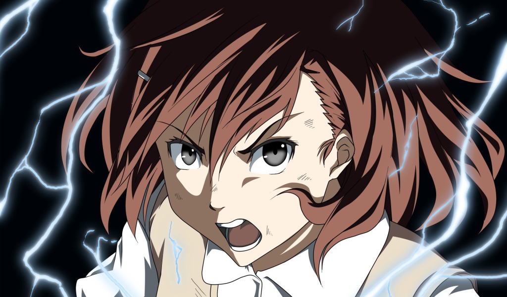 Персонаж аниме Некий научный Рейлган в окружении молний