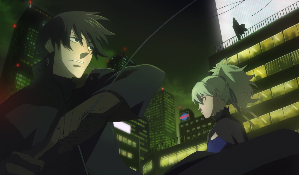 Герои аниме под зеленым небом