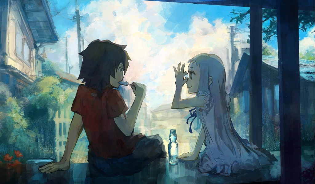 Аниме девушка Honma Meiko с подружкой