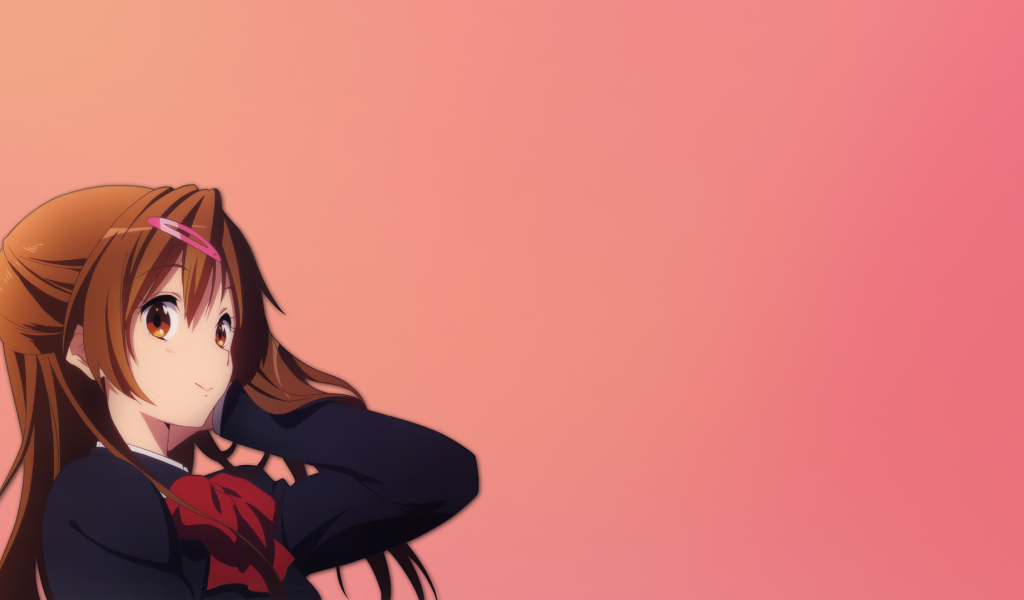 Аниме девушка Нибутани Шинка, розовый фон