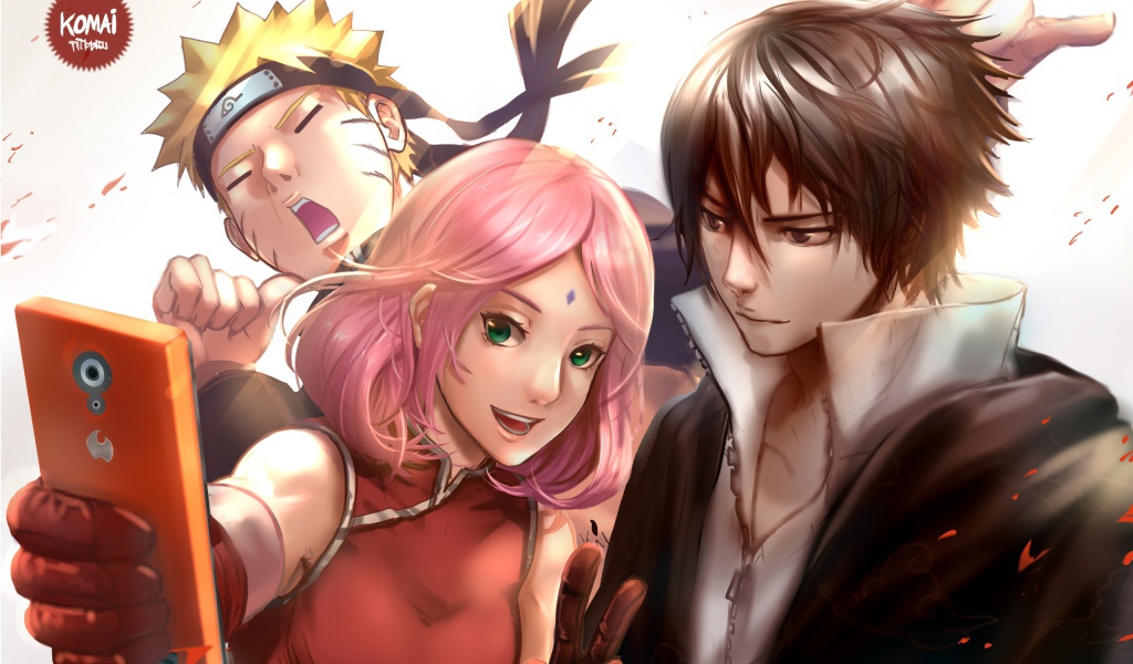 Девушка аниме Сакура Харуно  с персонажами Наруто