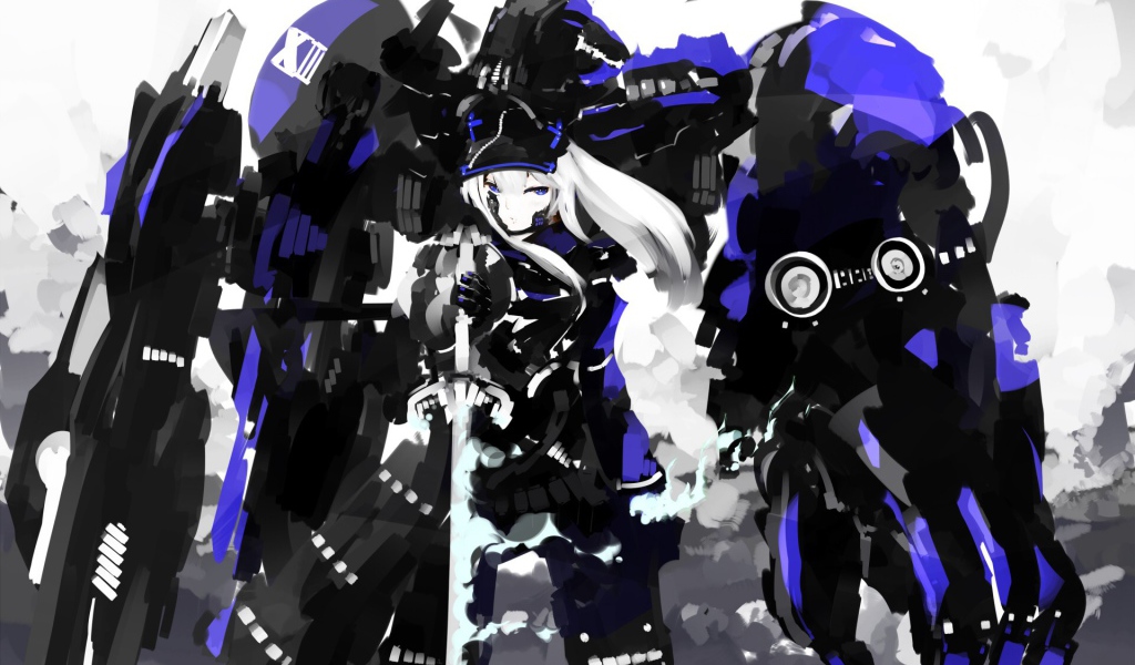 Аниме девушка и синий робот