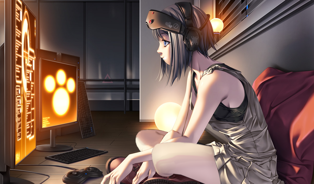 Девушка аниме за компьютером