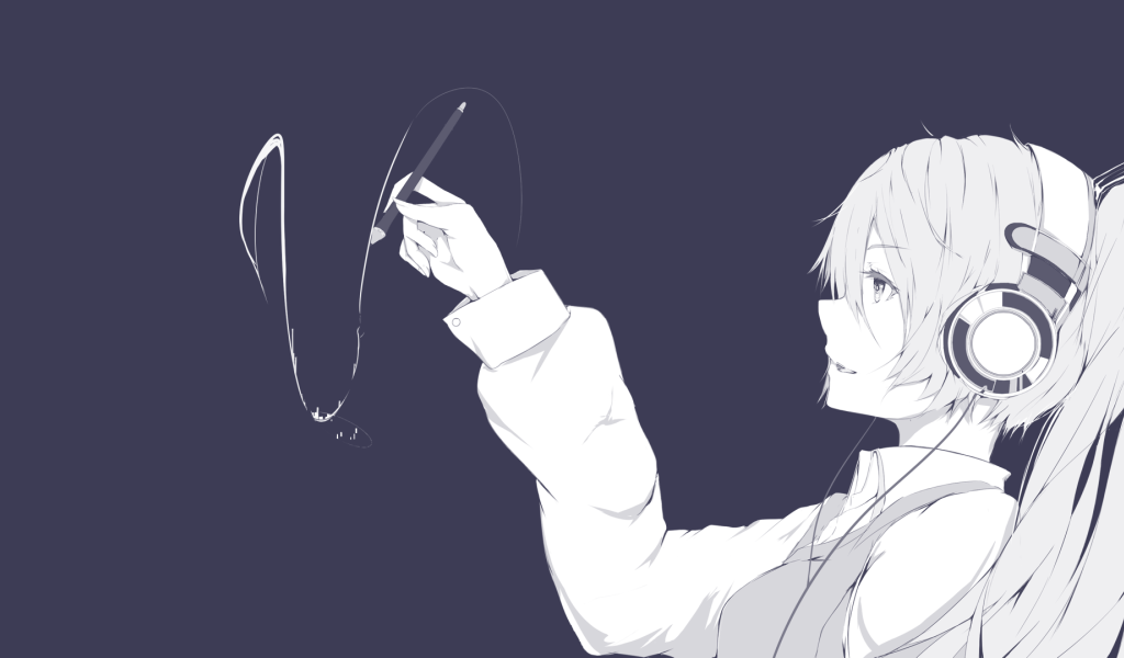 Девушка аниме рисует в воздухе