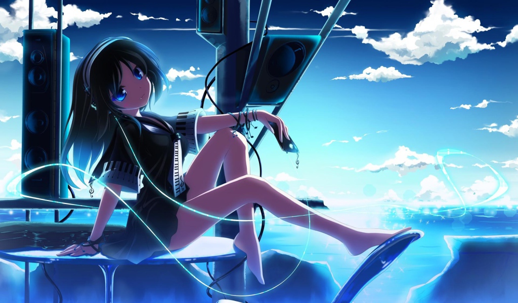 Девушка аниме наслаждается музыкой