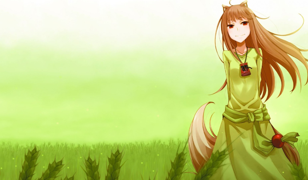 Девушка аниме в зеленом платье