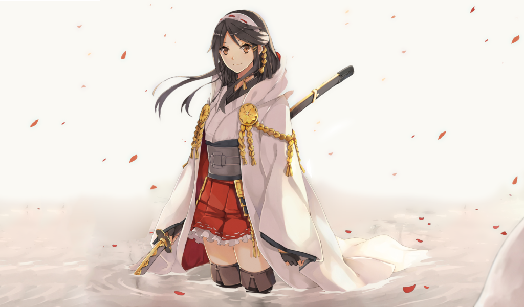 Девушка аниме Харуна в розовой накидке