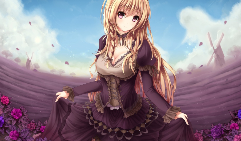 Аниме девушка в шикарном черном платье