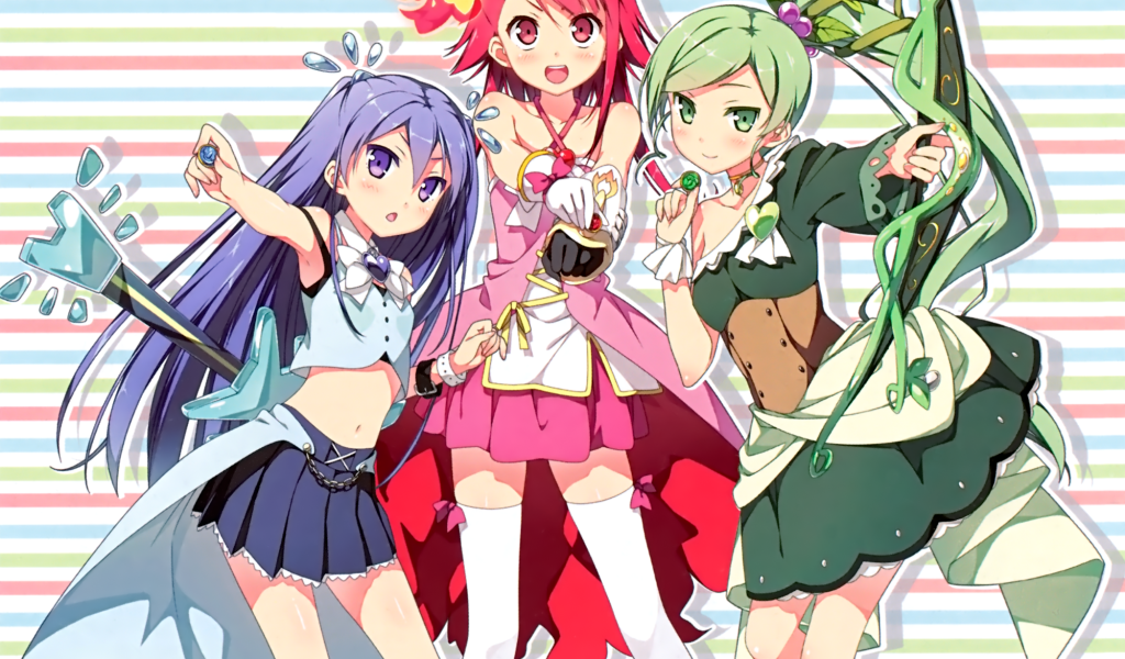 Аниме девушки в одежде разного цвета