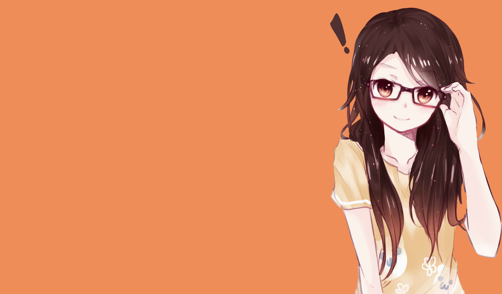 Аниме девочка в очках на оранжевом фоне