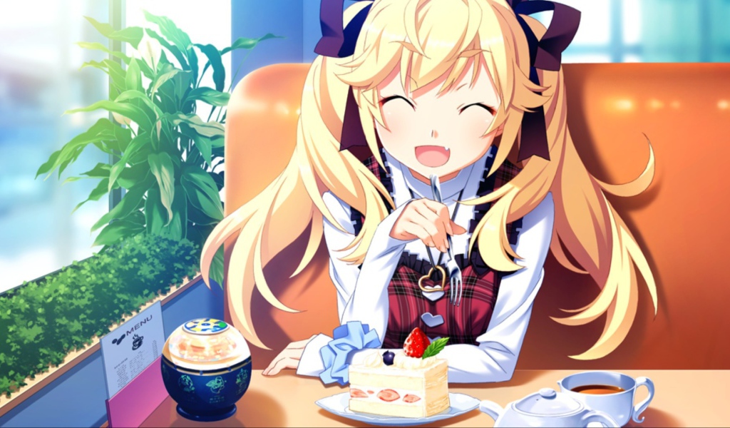 Аниме девушка в кафе, Натюрморт в серых тонах