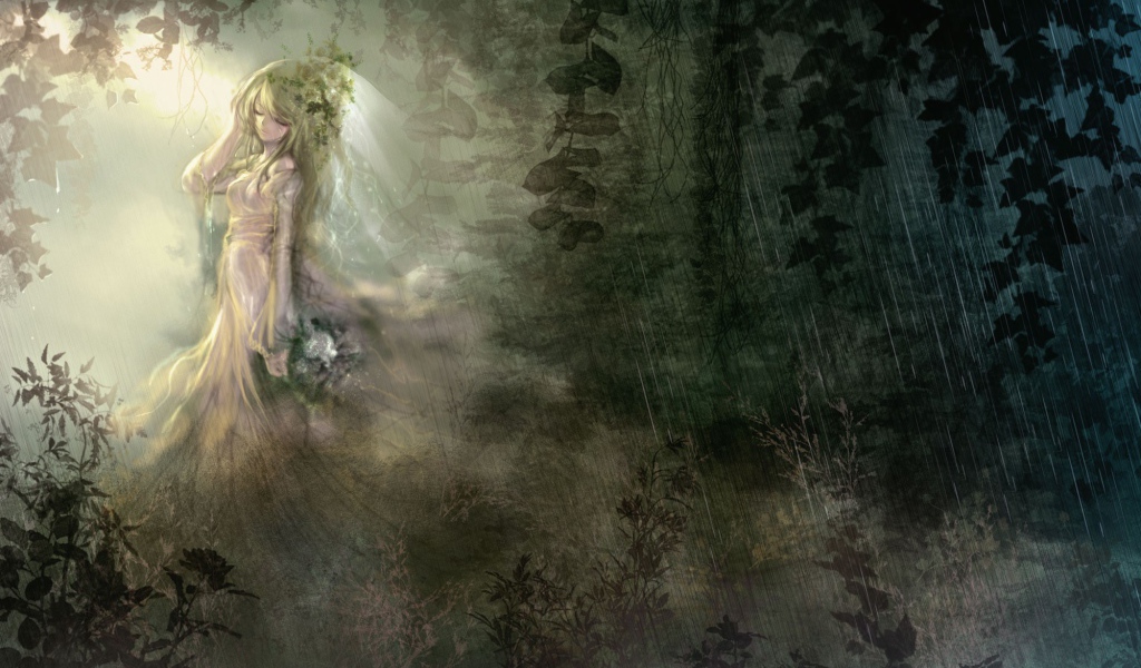 Аниме девушка под дождем