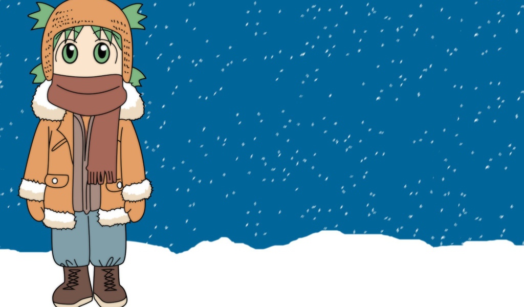 Аниме девочка Ёцуба в зимней одежде