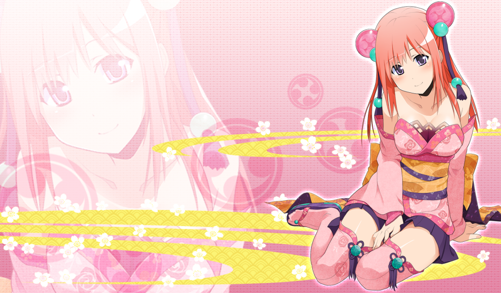 Аниме девушка на розовом фоне, Onigirl