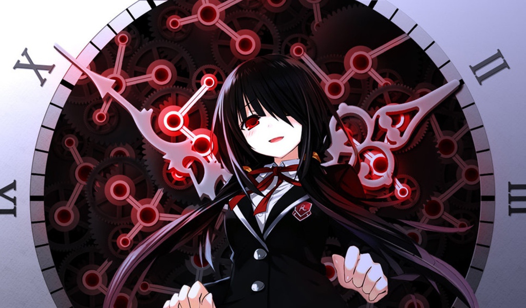 Девушка аниме на фоне циферблата, Date A Live