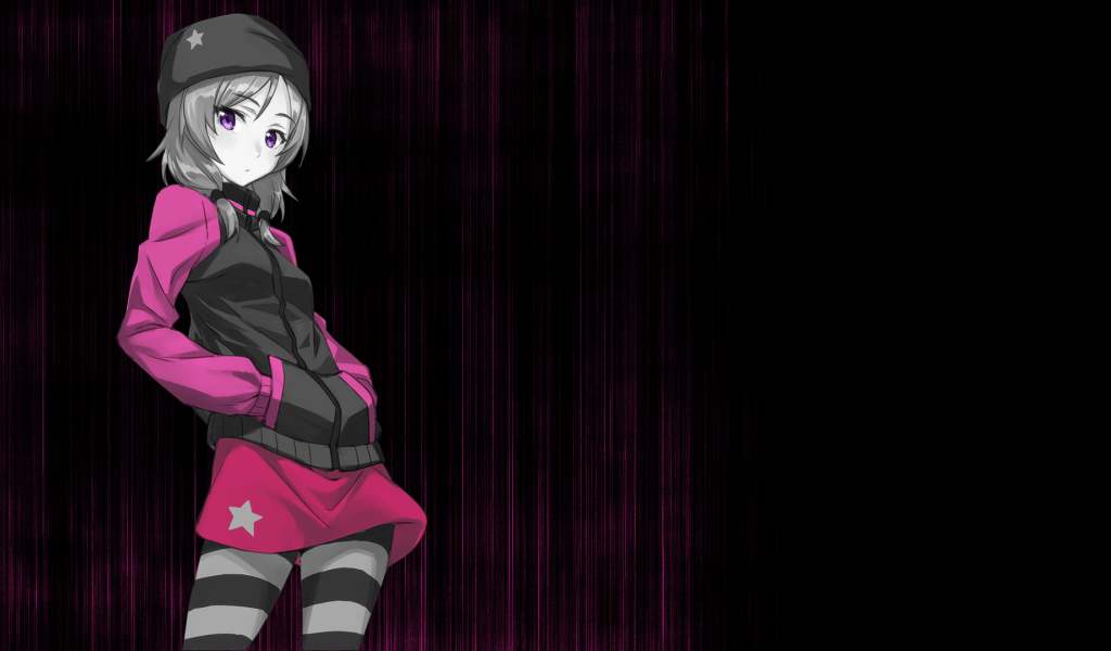 Девушка аниме на розово черном фоне