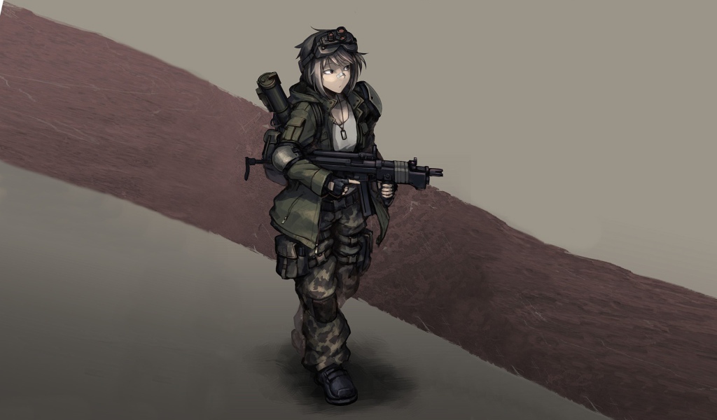 Аниме девушка солдат с оружием