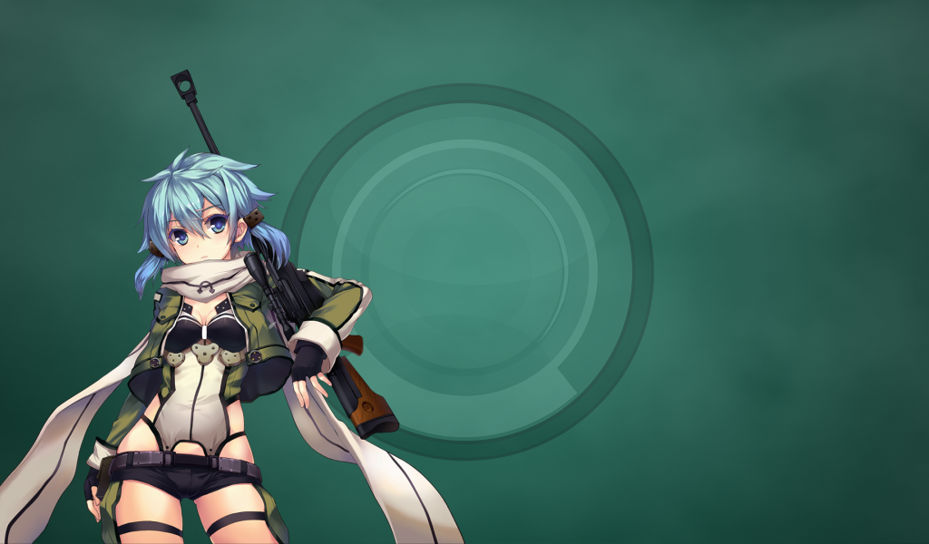 Девушка воин аниме на зеленом фоне