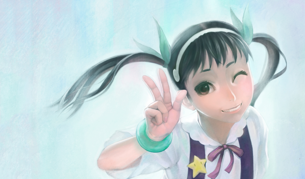 Девушка аниме подмигивает