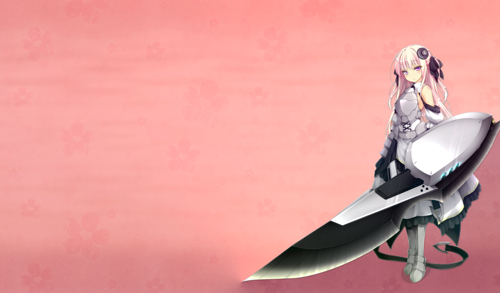 Аниме девушка с оружием, розовый фон