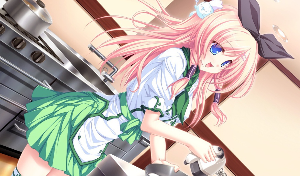 Девушка аниме с миксером на кухне