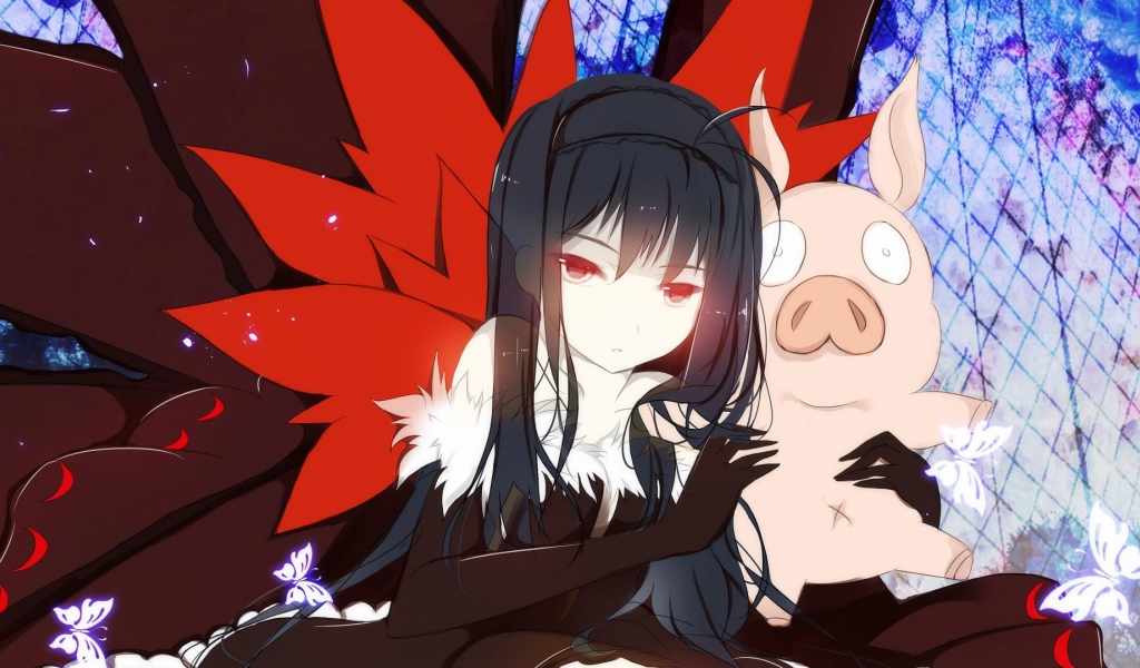 Девушка аниме с поросенком