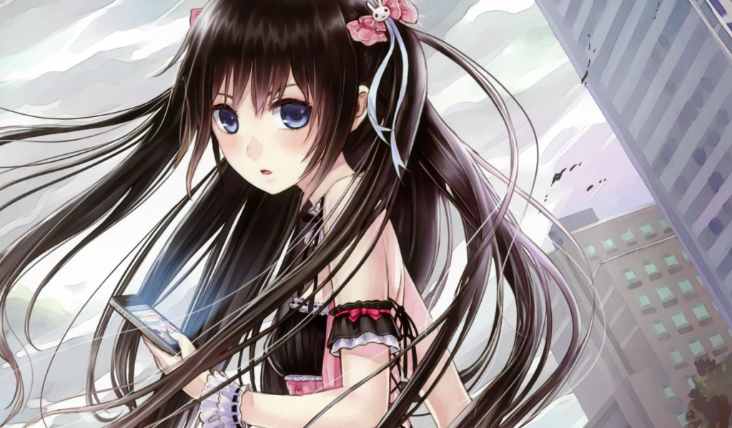 Аниме девушка со смартфоном в руке