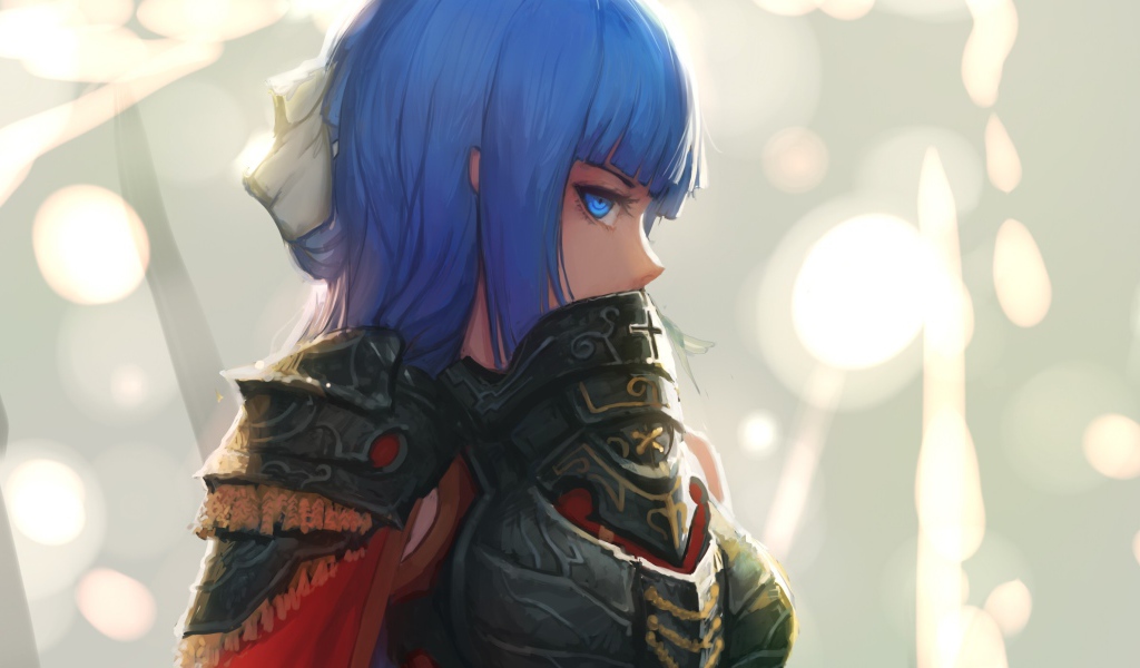 Девушка аниме с голубыми глазами и волосами