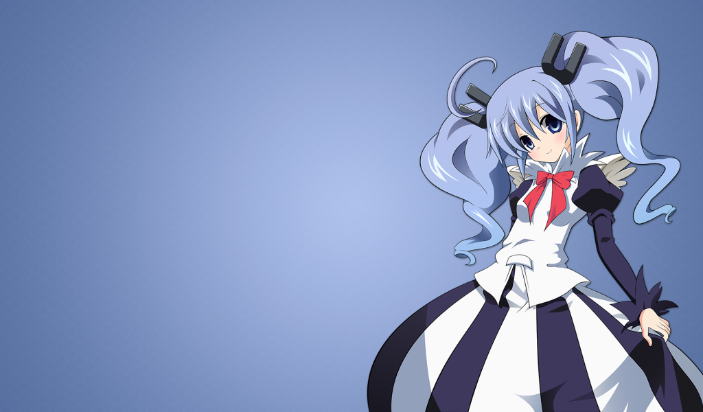 Девушка аниме с голубыми волосами на голубом фоне