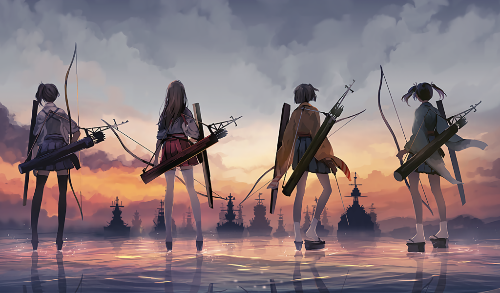 Девушки аниме с луками против вражеского флота