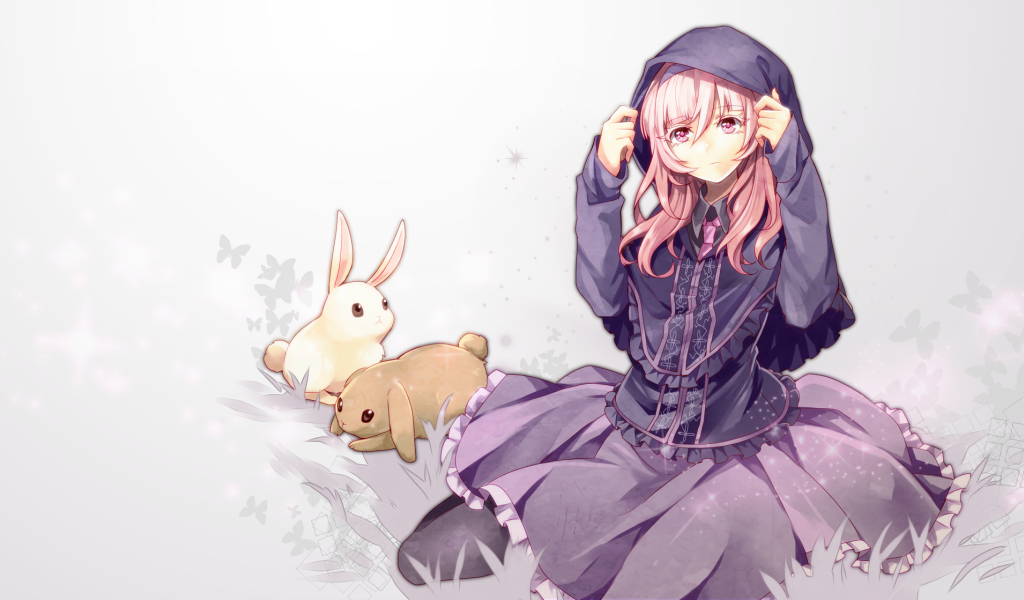 Девушка аниме с кроликами