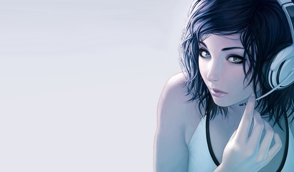 Девушка в наушниках аниме