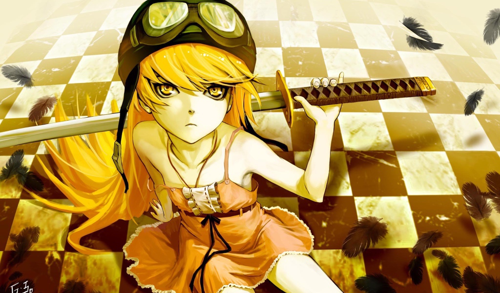 Девушка с катаной аниме Monogatari Series