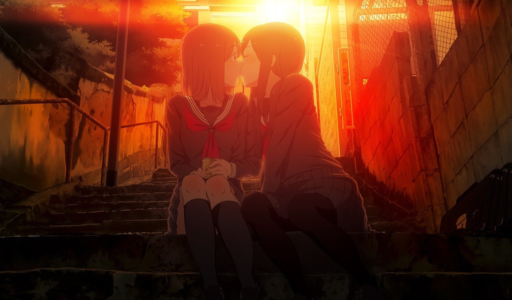 Девушки аниме целуются