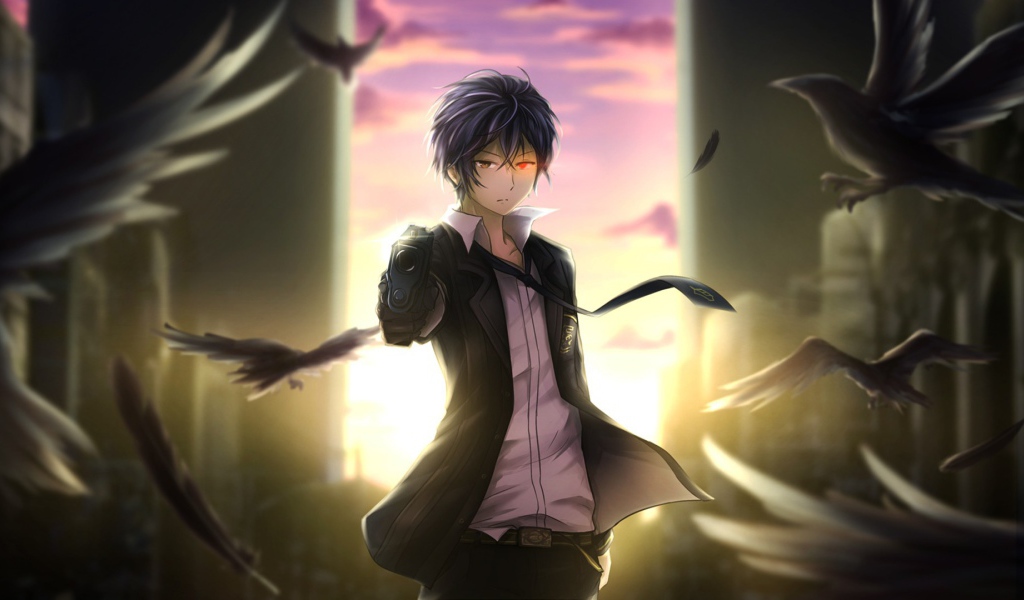 Герой аниме среди воронов
