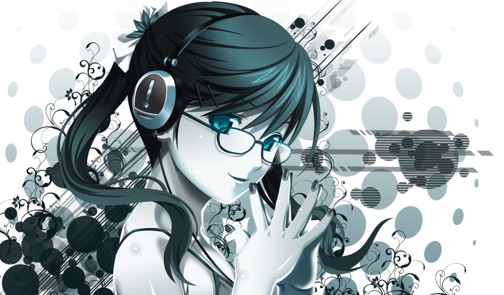 Голубоглазая девочка аниме в очках