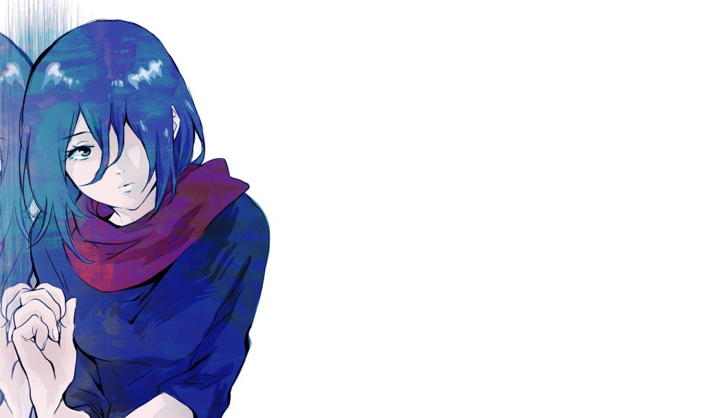 Синеволосая девушка в аниме Tokyo Ghoul