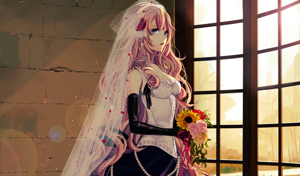 Невеста в аниме смотрит в окно
