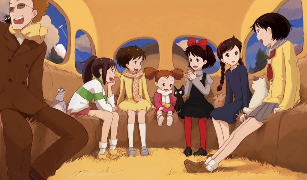 Дети в автобусе в аниме Ведьмина служба доставки