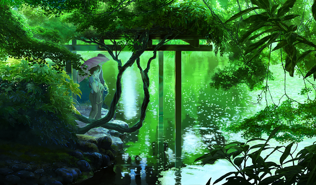 Пара у реки, аниме Сад изящных слов