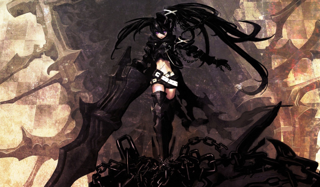 Темноволосая героиня аниме Black Rock Shooter